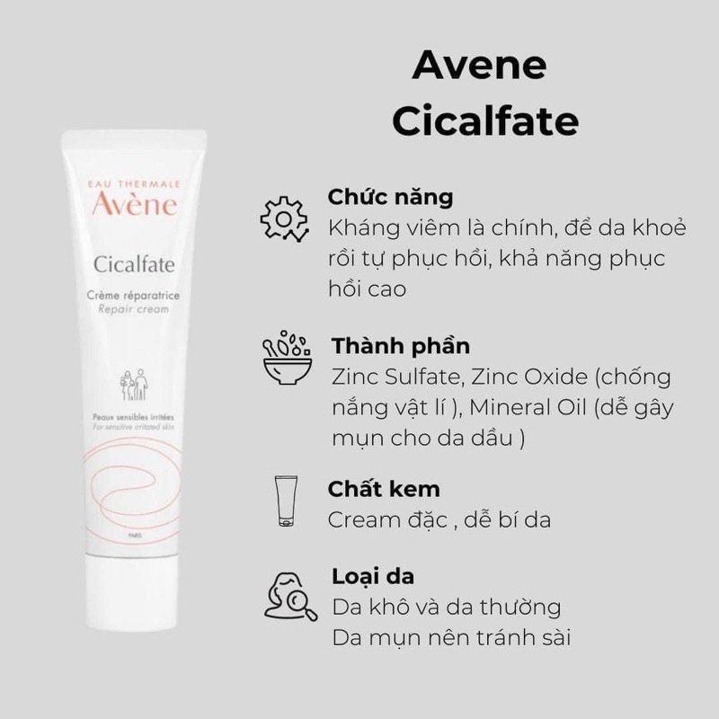 Kem dưỡng da AVENE Cicalfate Repairing Protective Cream 40ML - Kem dưỡng phục hồi, kích thích tái tạo hư tổn