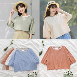 Áo thun croptop trơn tay ngắn cổ màu