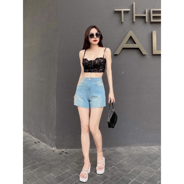 Quần Short Jean Lưng Cao Lai Cắt • Storenyy