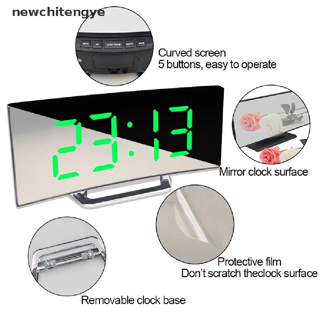 NCY 7 Inch Digital Alarm Clock Curved Dimmable Led Electronic Digital Desktop Clock Large Number Table Clock YE