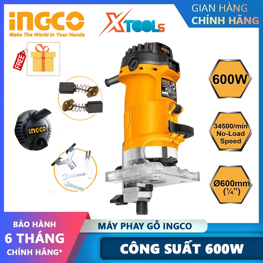 Máy phay gỗ INGCO PLM6001 | máy soi gỗ công suất 600W tốc độ không tải 34500rpm, cắt gỗ siêu mượt, cốt mũi 6mm - 6.3mm