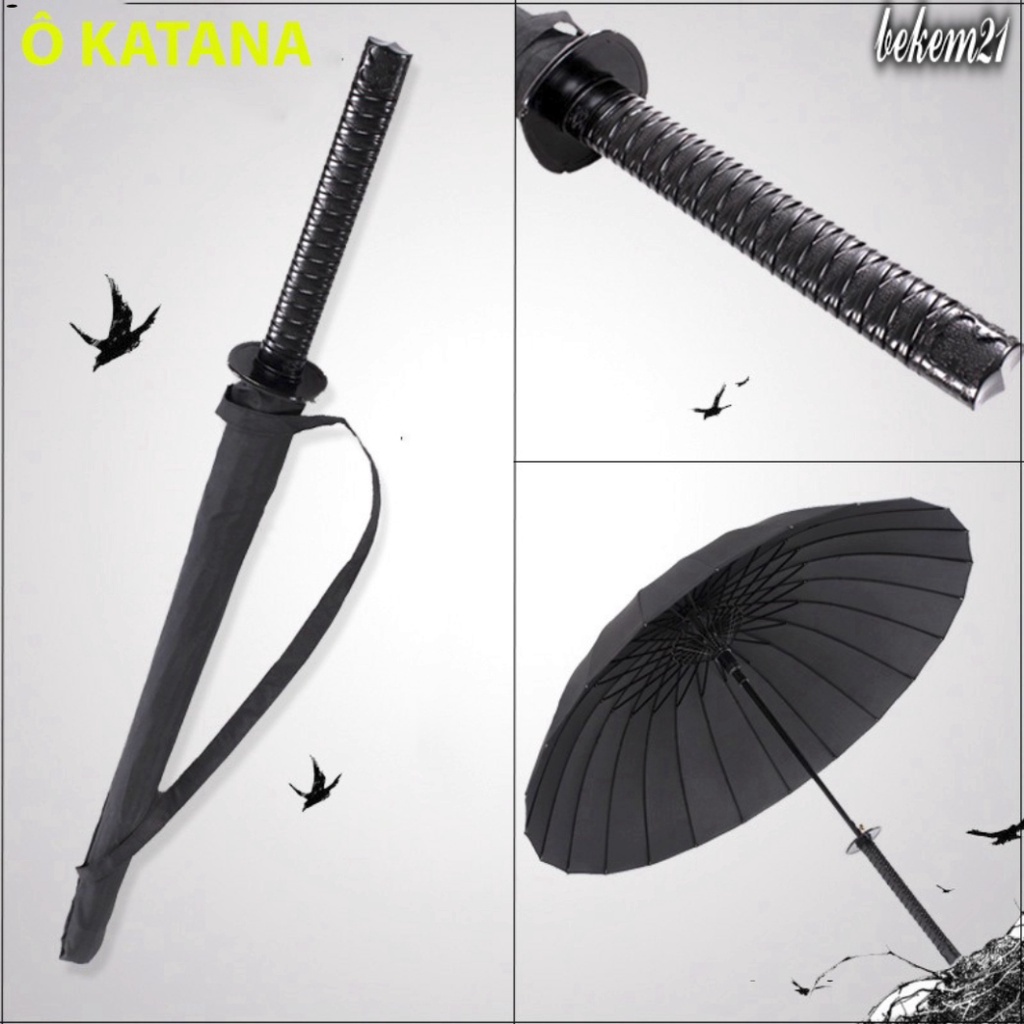 ♕(RẺ NHẤT THỊ TRƯỜNG) Ô dù che mưa katana nắng cán giả kiếm nhật, 16 nan cực chắc chắn màu đen