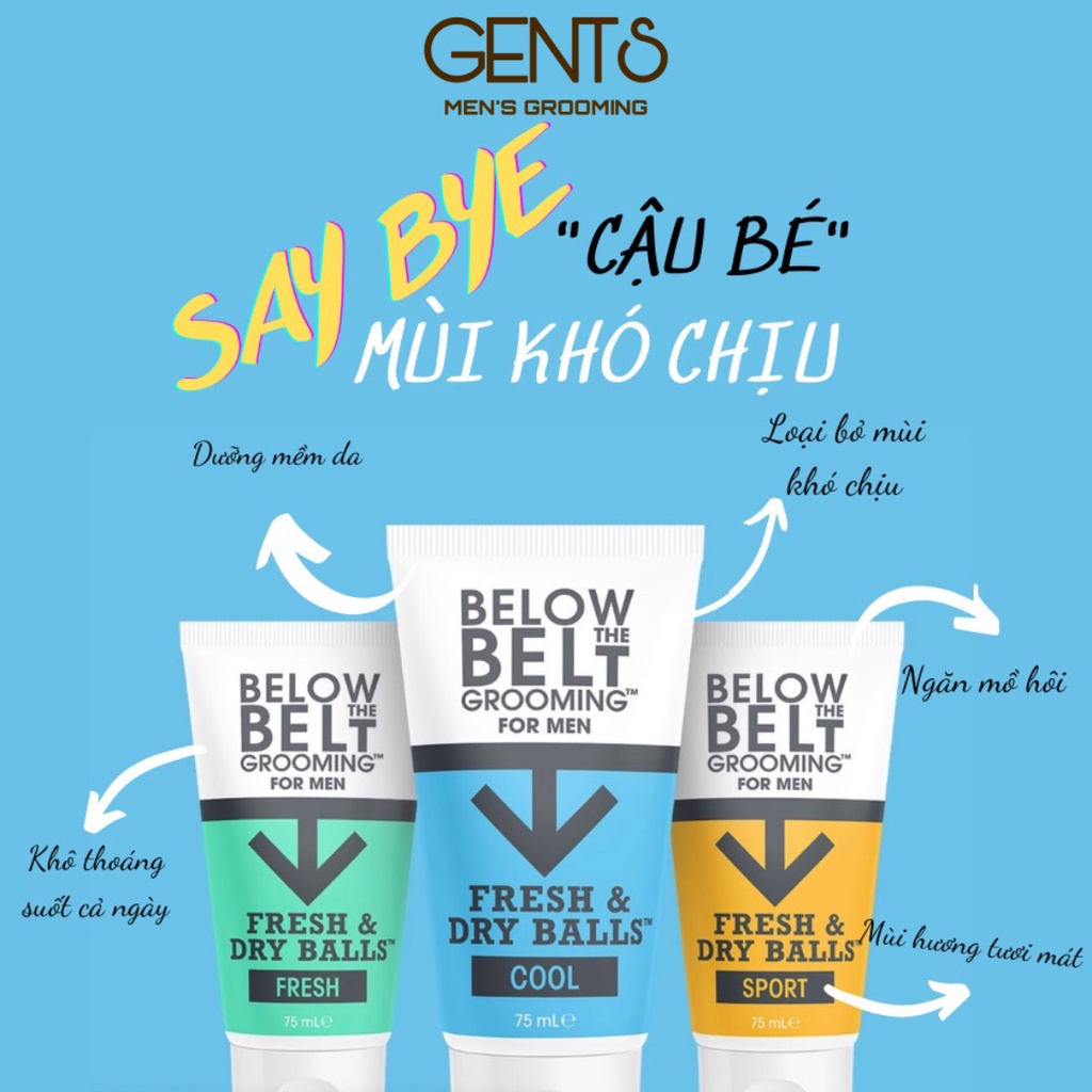 Kem dưỡng phụ khoa nam Below The Belt Grooming Fresh &amp; Dry Balls 75ml - Bảo vệ khỏi mồ hôi, mùi hôi và nấm