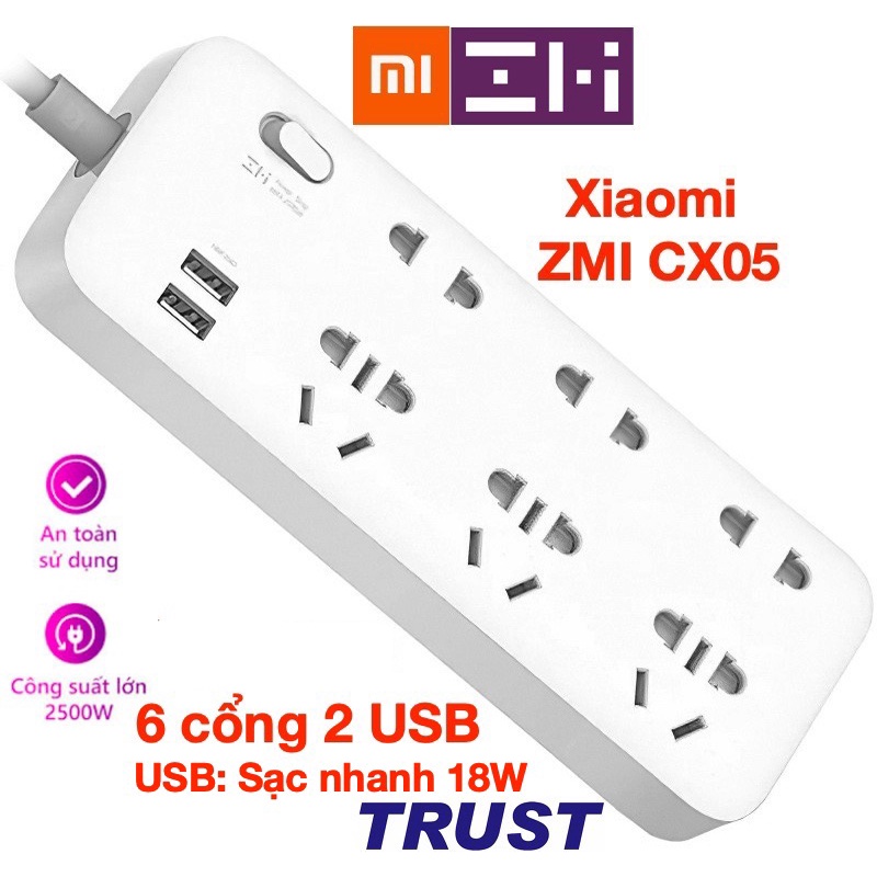 Ổ Cắm Điện Xiaomi Power Strip 3 USB 3 Outlet - Hàng Chính Hãng