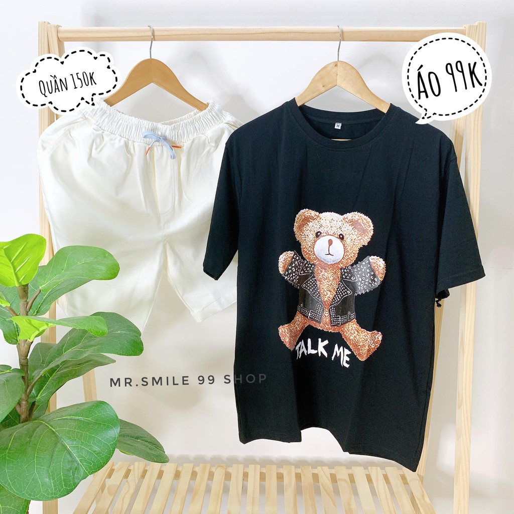 [Hình Thật] Áo thun tay lỡ unisex form rộng gấu béo Mr Smile 99 Shop