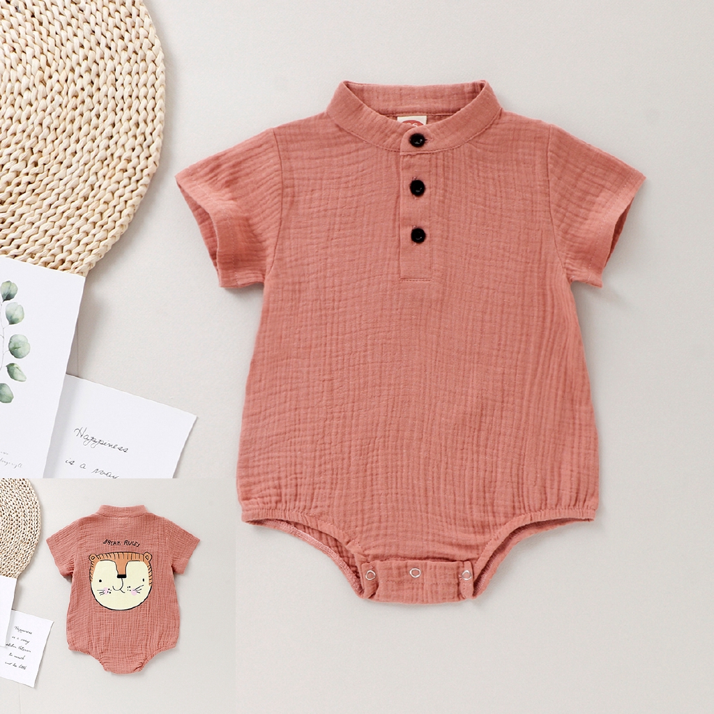 Áo Liền Quần Ngắn Tay Chất Liệu Cotton In Hình Hoạt Hình Dành Cho Bé Trai 0-18 Tháng Tuổi