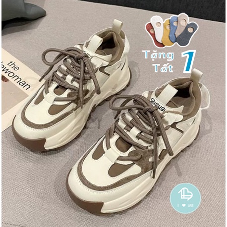 Giày thể thao nữ độn đế 5cm siêu cao màu nâu, sneaker hottrend