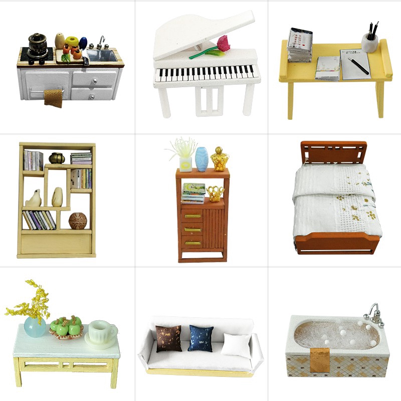 Mô hình nhà gỗ búp bê thu nhỏ với nội thất DIY sưu tầm