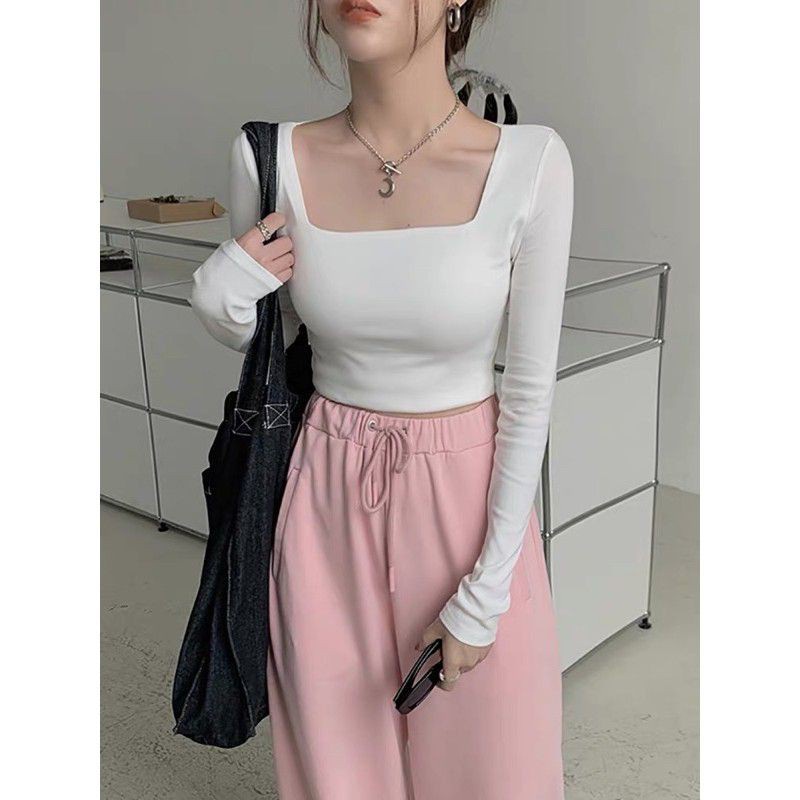 Áo Thun croptop nữ tay dài ôm body cổ vuông siêu tôn dáng