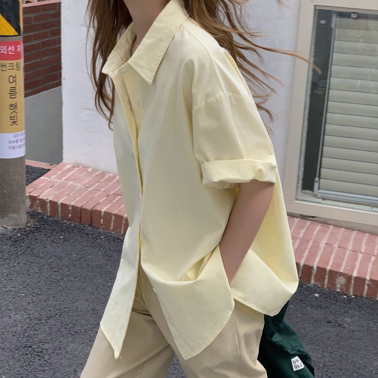 ÁO SƠ MI NỮ TAY NGẮN TRƠN VẢI KATE THOÁNG MÁT MÙA HÈ