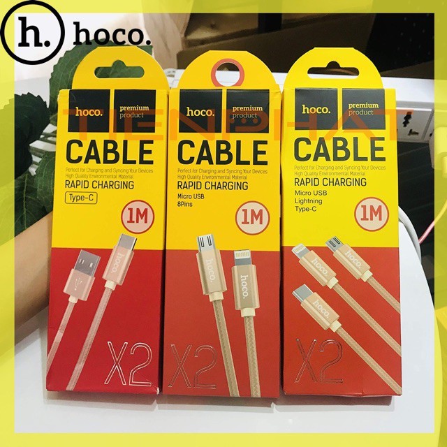 ✔️CHÍNH HÃNG ✔️Cáp sạc nhanh HOCO X2 3 đầu (3in1) lightning/typec/USB micro dây dù siêu bền chống đứt , chống rối BH 12T