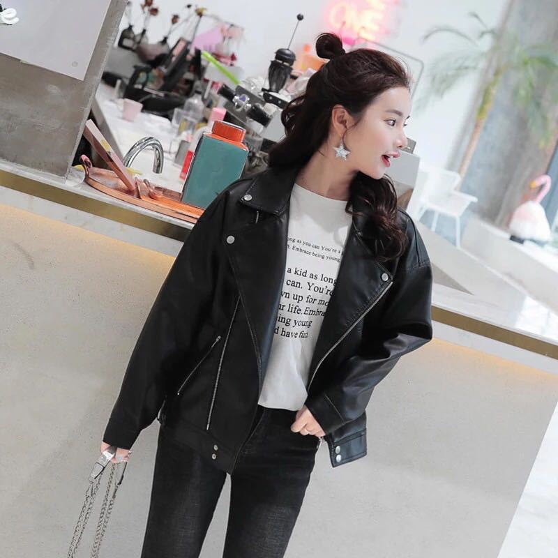 [free gift] Áo Khoác Da Pu Dáng Rộng Phong Cách Hàn Quốc Thời Trang Thu Đông Cho Nữ