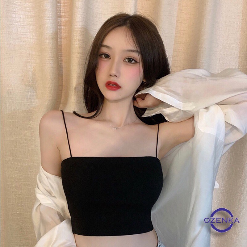 Áo 2 dây cotton sợi mảnh croptop màu đen trắng