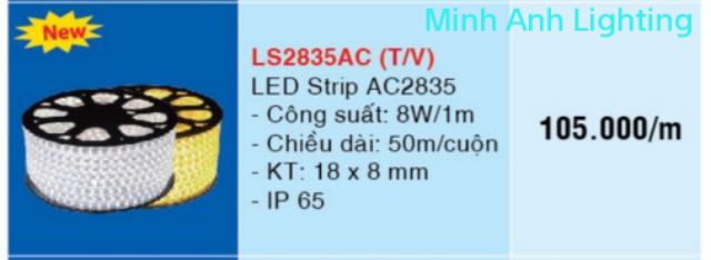 Dây LED 2835 MPE Cuộn 50M + Tặng Kèm 5 Đầu Nguồn