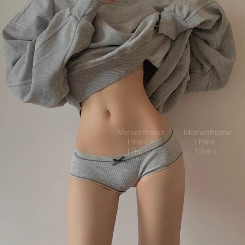 Quần Lót Nữ Cotton Gân Tăm Viền Nơ Màu Trơn Giá Rẻ