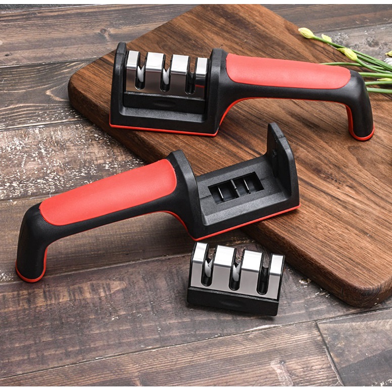 Dụng cụ mài dao cầm tay nhỏ gọn, cây mài dao mini đa năng chất liệu thép không gỉ thiết kế 3 rãnh mài sắc bén Angola