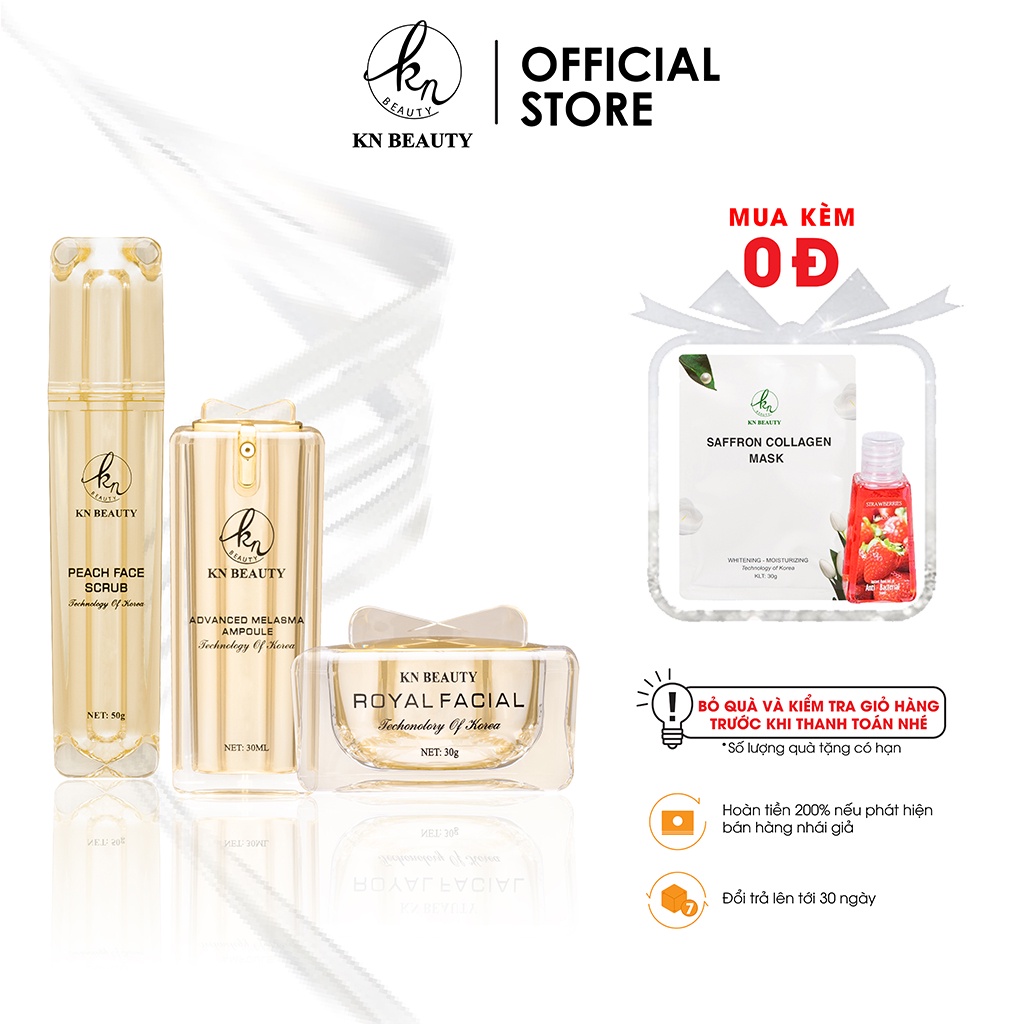 &lt;Nhận quà ngay&gt;Combo 4 sản Royal KN Beauty: Gel tẩy tế bào chết 50g+sữa rửa mặt 100g+tinh chất dưỡng 30ml+ kem dưỡng 30g