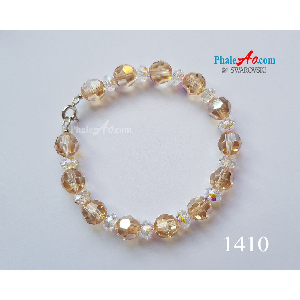 Vòng tay pha lê Swarovski hạt tròn 8ly classic bead 5000 & bánh cam 6ly briolette 5040, khóa bạc 925 (màu tùy chọn)