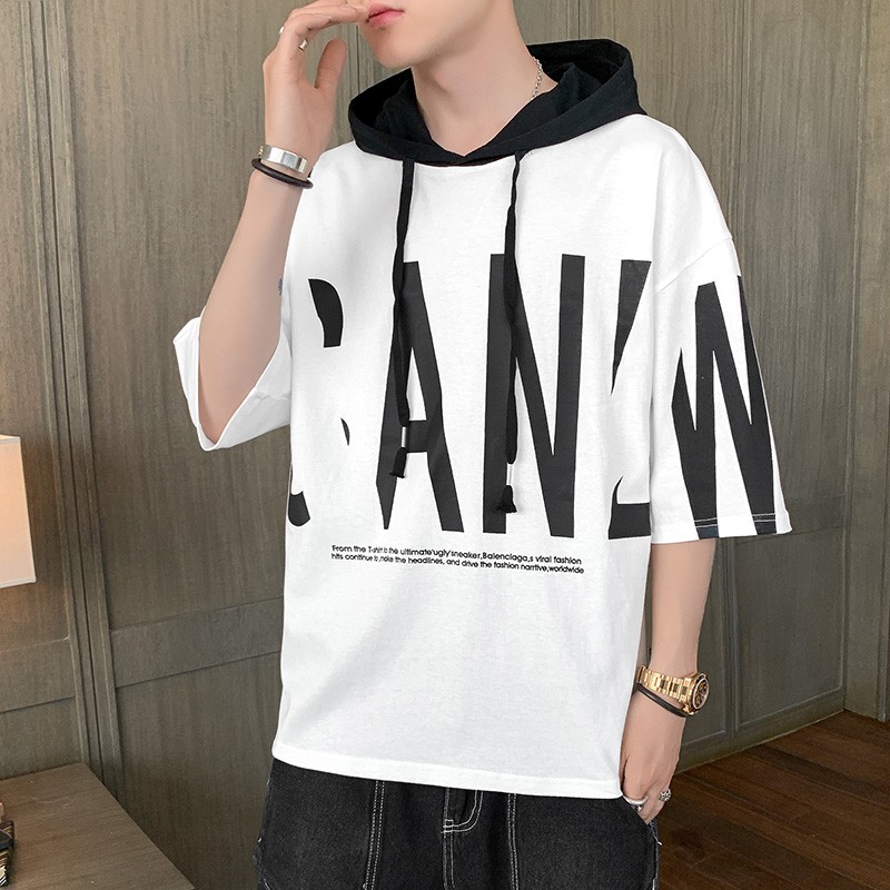 Áo Hoodie Cotton Ngắn Tay Dáng Rộng Thời Trang Mùa Hè Hàn Quốc Dành Cho Nam