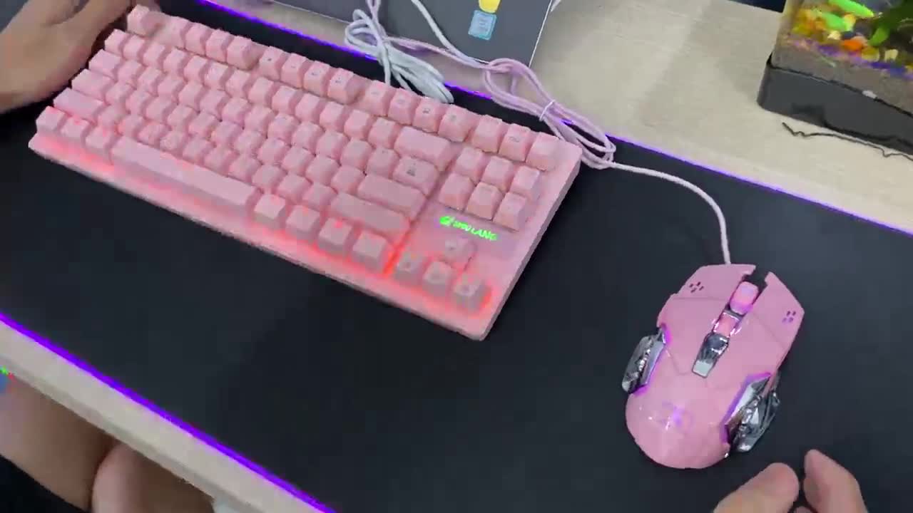Bộ bàn phím cơ kèm chuột màu Hồng LED đổi màu nhiều chế độ hỗ trợ chơi game dùng văn phòng K2 PINK + X500 | BigBuy360 - bigbuy360.vn