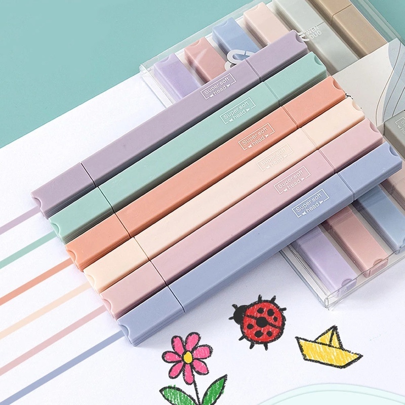 [6pcs/set Morandi Color Highlighter Pen Set] [12 Colors Dual Tips Marker Pen]