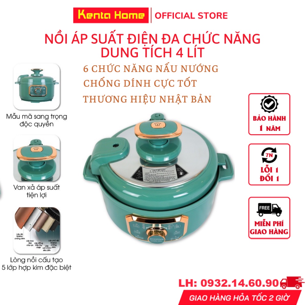 Nồi áp suất điện đa năng Nineshield chính hãng dung tích 4L, nấu lẩu, nấu cháo, nấu cơm, hầm xương, chiên xào, BH 1 Năm