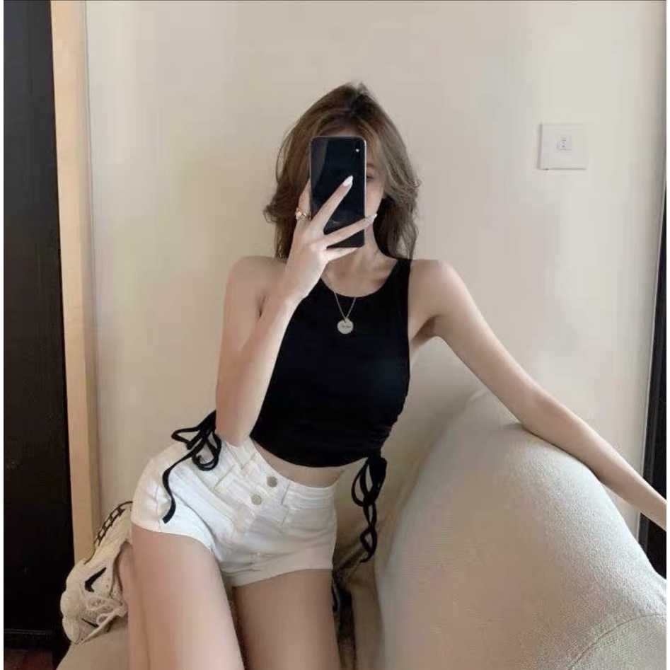 Áo ba lỗ nữ basic dây rút phong cách mùa hè năng động ÁO CROPTOP BA LỖ NGƯỢC ALALA