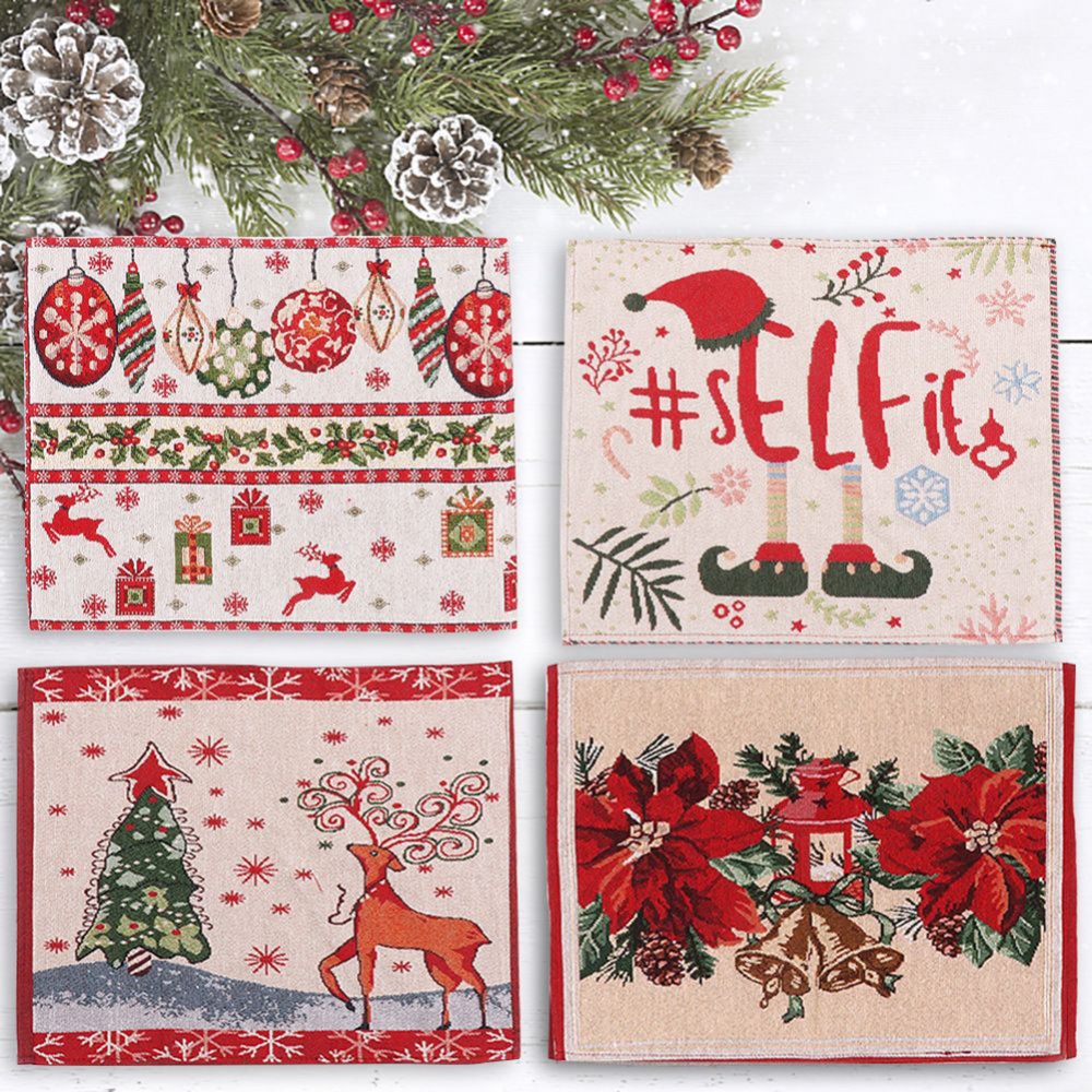 【FOR BIG SALE】Table Mat Runner Table Christmas Deer Cotton And Linen Embroidered Table