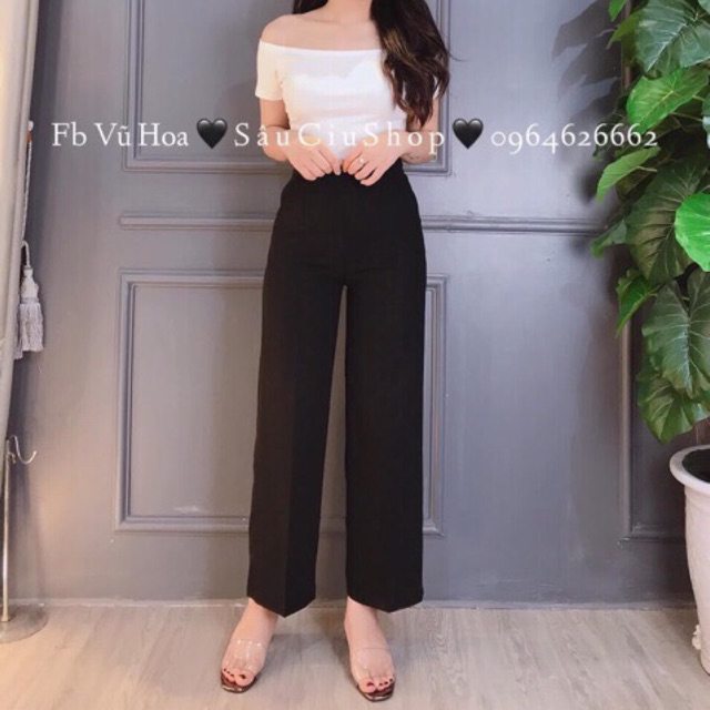 Quần ống suông nữ,quần culottes nữ cạp cao khóa sườn co giãn