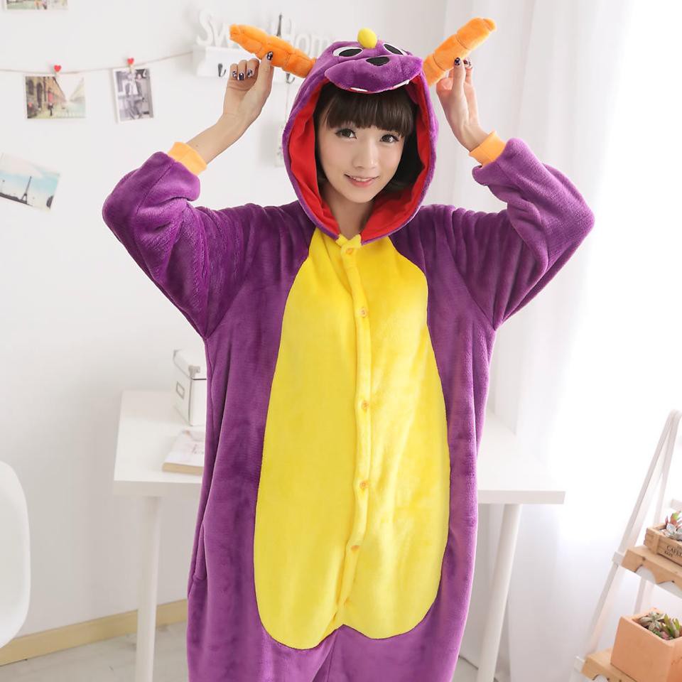 Bộ Đồ Thú Hình Rồng Tím/ Khủng Long Tím, Đồ Ngủ Pijama Bông Liền Thân Cho Người Lớn