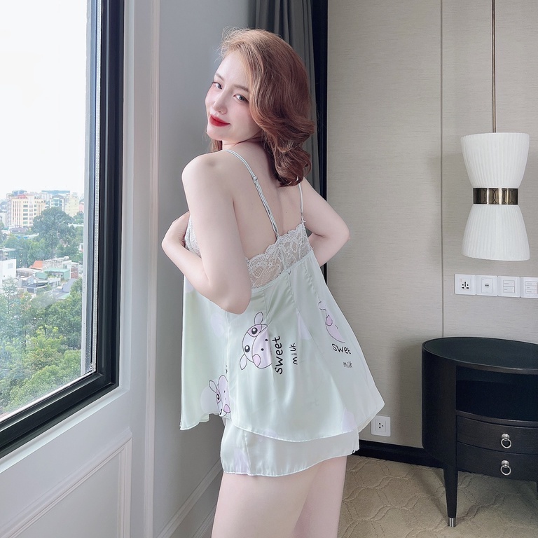 Bộ Đồ Ngủ SOJUN Vải Latin Hoa Ren Ngực 45-75Kg