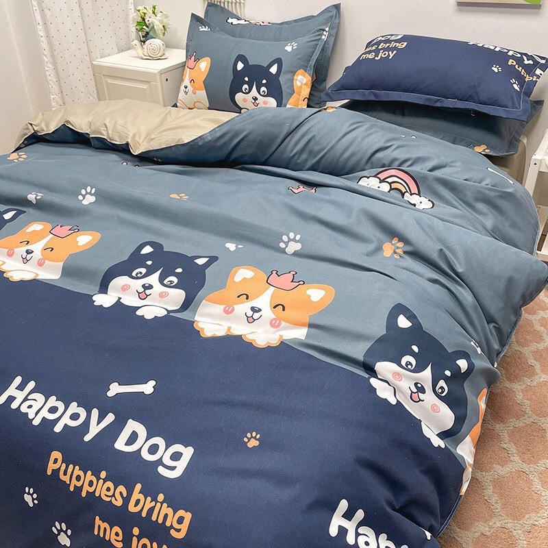 Bộ chăn ga gối Cotton poly Bo Decor Quả hot dog , vỏ chăn mền, drap nệm và 2 vỏ gối