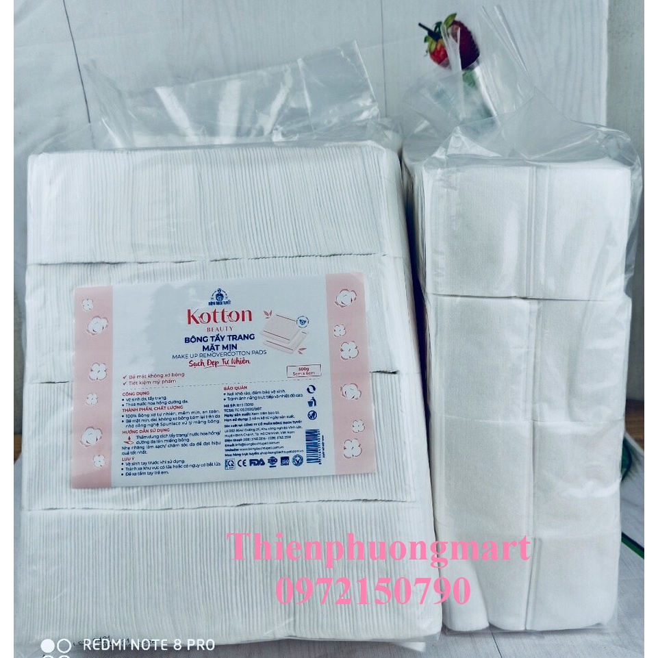 Bông Tẩy Trang Bề Mặt Mịn gói 500gr chính hãng Bông Bạch Tuyết - Bông Tẩy Trang Cotton Bề Mặt Mịn KOTTON BEAUTY size 5x6