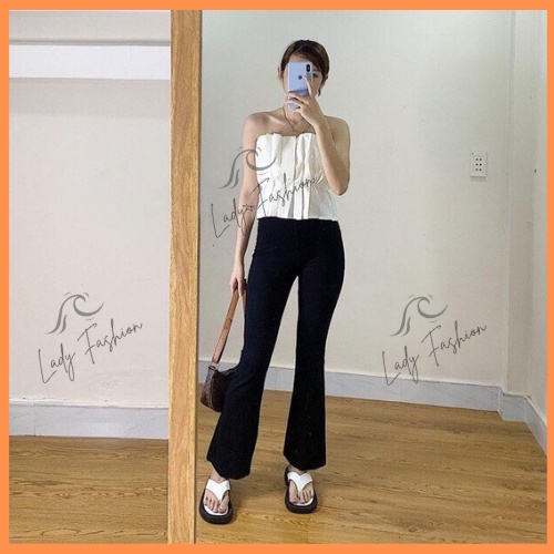 Quần Legging Ống Loe Nữ Chất Cotton Co Giãn 4 Chiều Ôm Mông Hack Dáng Có Túi Lady