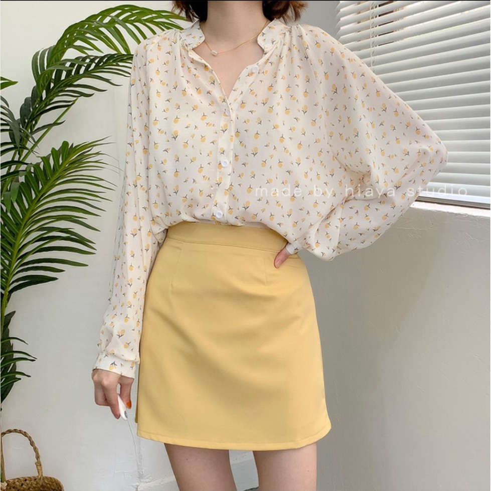 Áo Sơ Mi Chiffon Voan Trắng Cổ Trụ Phom Rộng Nữ Thanh Lịch / SM09