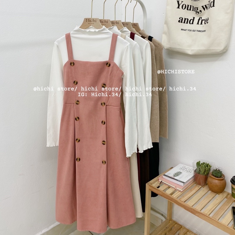 set váy yếm dài vintage ẢNH THẬT VIDEO hichi | BigBuy360 - bigbuy360.vn