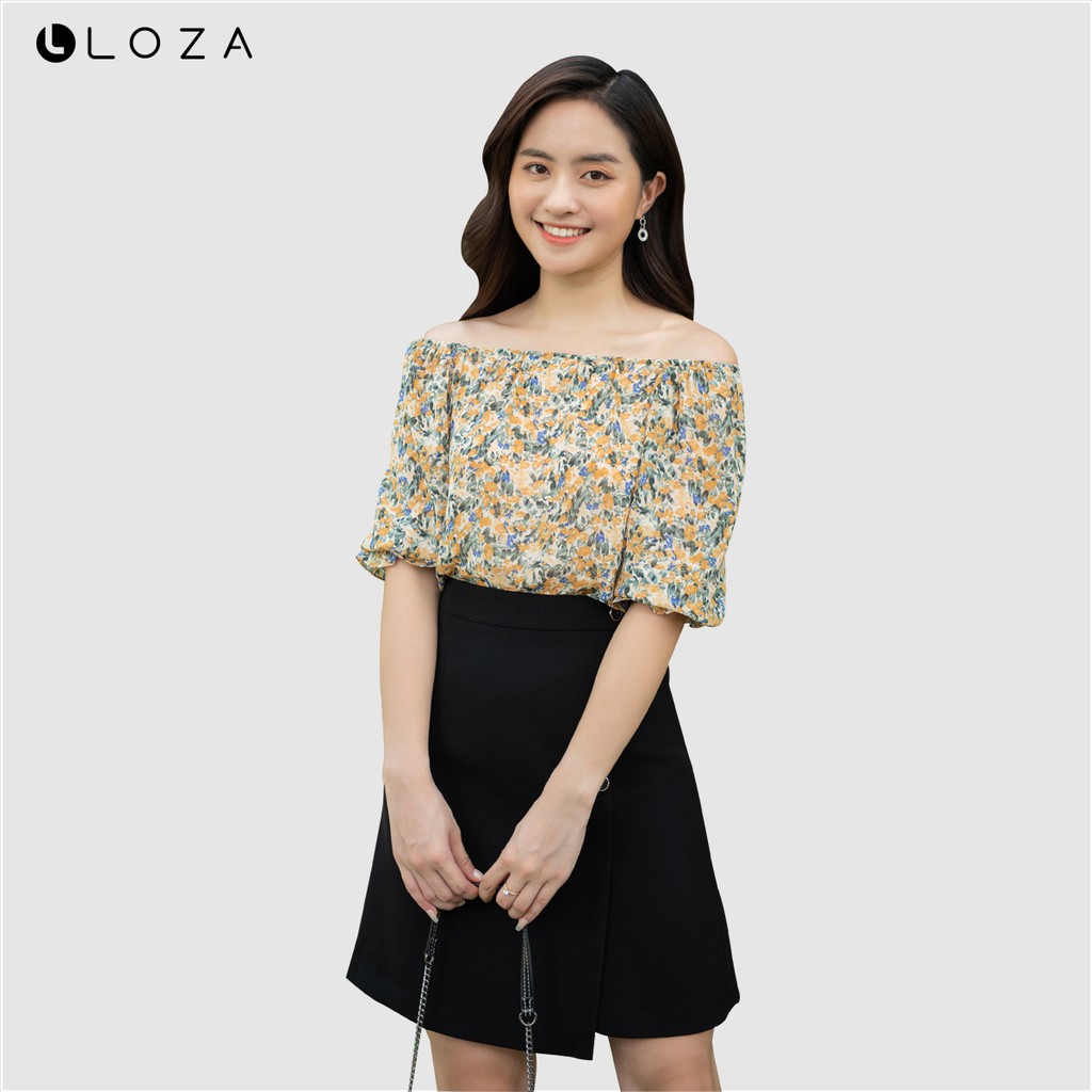 Áo sơ mi nữ LOZA họa tiết hoa nhí chun vai - LS1465