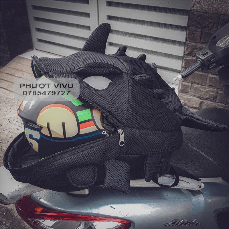 FREESHIP ❤️ Balo đựng mũ bảo hiểm đi phượt, đi du lịch hình Khủng Long bằng lưới chống mưa nhẹ cao cấp