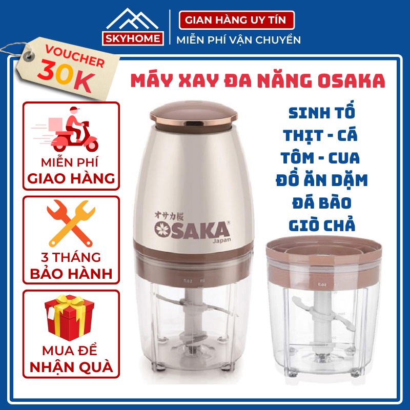 Máy xay sinh tố thịt cá tỏi ớt đa năng mini Osaka SKYHOME, cối máy xay đa năng say đồ ăn dặm cho bé giò chả thực phẩm đá