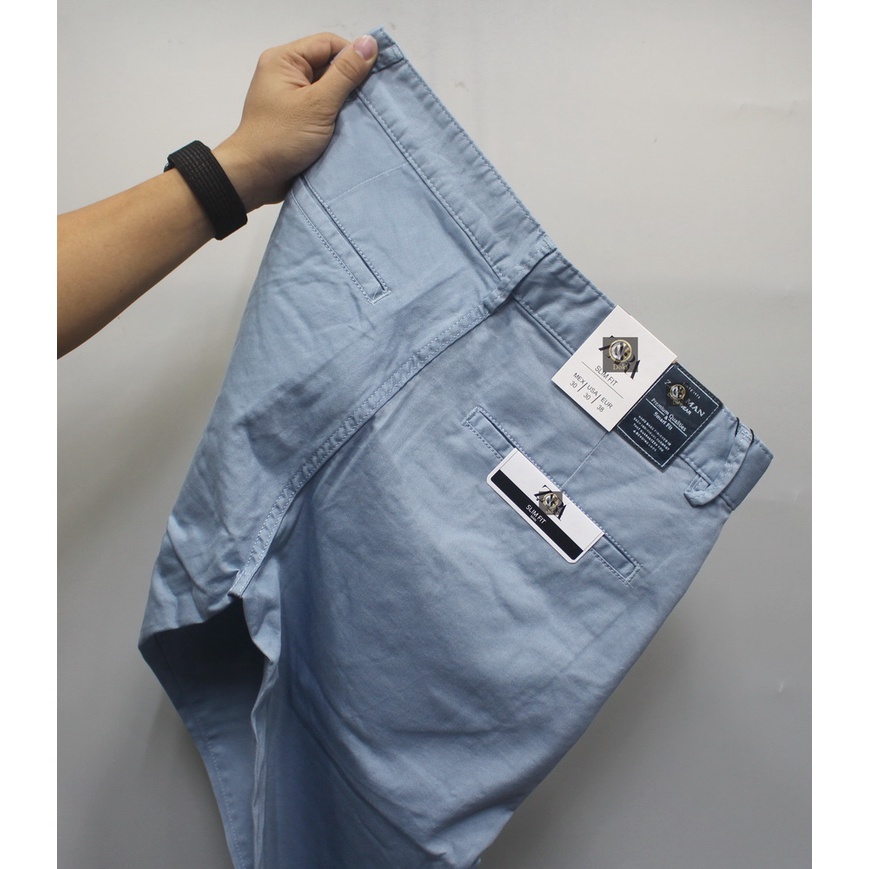 Quần Kaki Nam Cao Cấp Xanh dương nhạt, Dáng ôm đứng Chất vải co giãn Thoải mái, DOKI KC-21