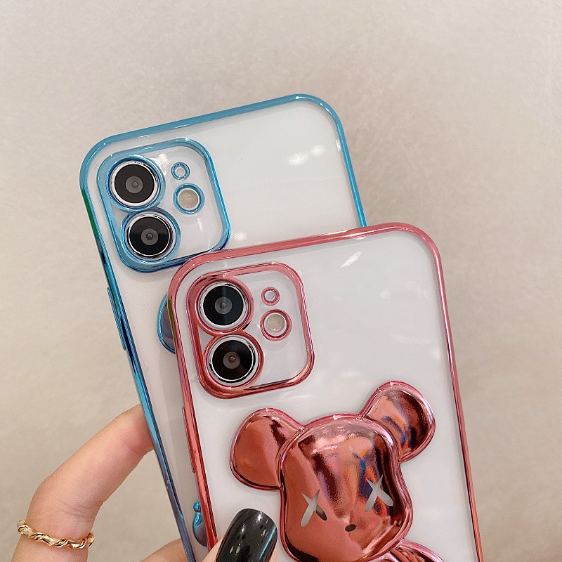 Ốp Iphone Gấu Bearbrick viền xi Hồng Tím 6/6plus/6s/6splus/7/7plus/8/8plus/x/xr/xs/Xsmax11/12/13/14/pro/max/promax/plus