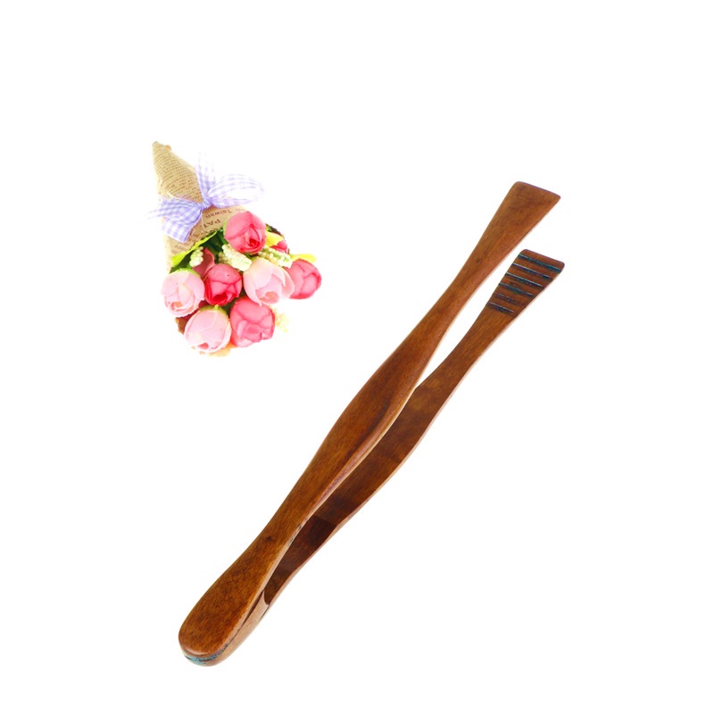 [adorebubble 0610] Wooden Cooking Kitchen Tongs Food BBQ Tool Salad Bacon Steak Bread Cake Clip