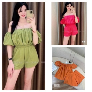 Sét áo trễ vai kèm quần short chất đũi 4 màu trắng hồng cam cốm siêu xinh
