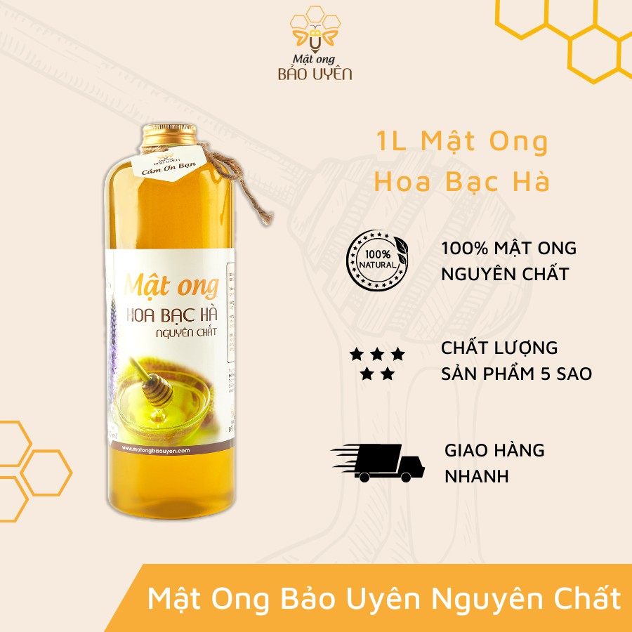 Mật Ong Hoa Bạc Hà Nguyên Chất Bảo Uyên Bảo Vệ Sức Khỏe Hỗ Trợ Miễn Dịch Dung Tích 1 Lít
