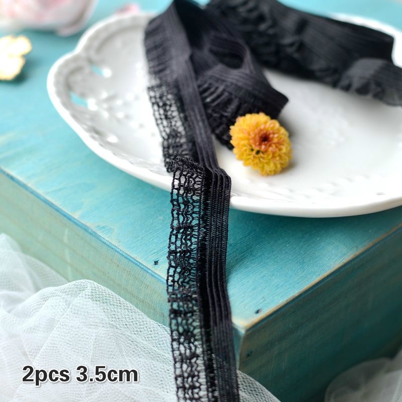 Cuộn ruy băng ren màu đen co giãn dùng may quần áo / làm đồ thủ công Diy cao cấp