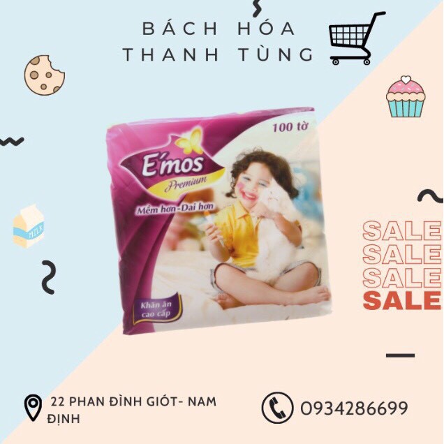 Giấy ăn e’mos tím 100 tờ