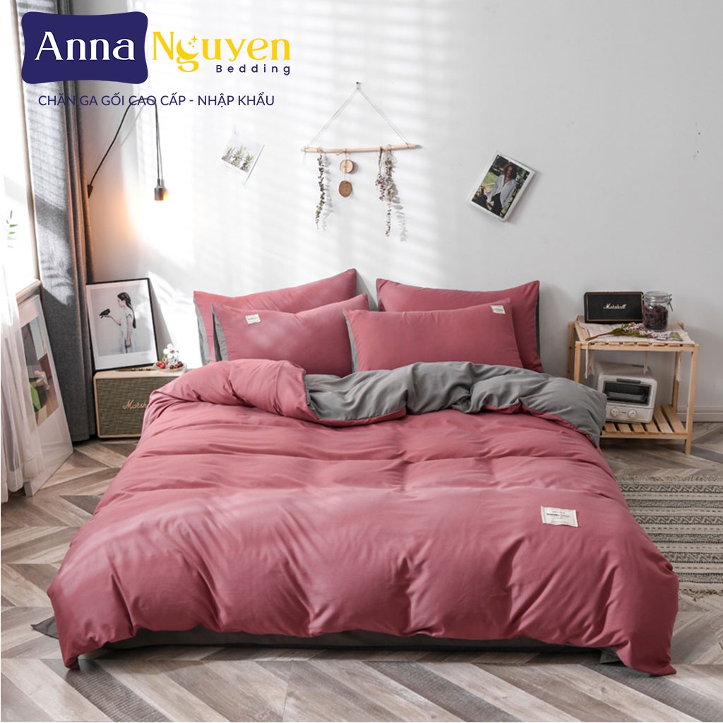 Bộ Chăn Ga Gối Đệm Cotton Lụa Tencel Drap Giường Màu Trơn Cao Cấp Bo Chun Drap - Anna Nguyen Bedding