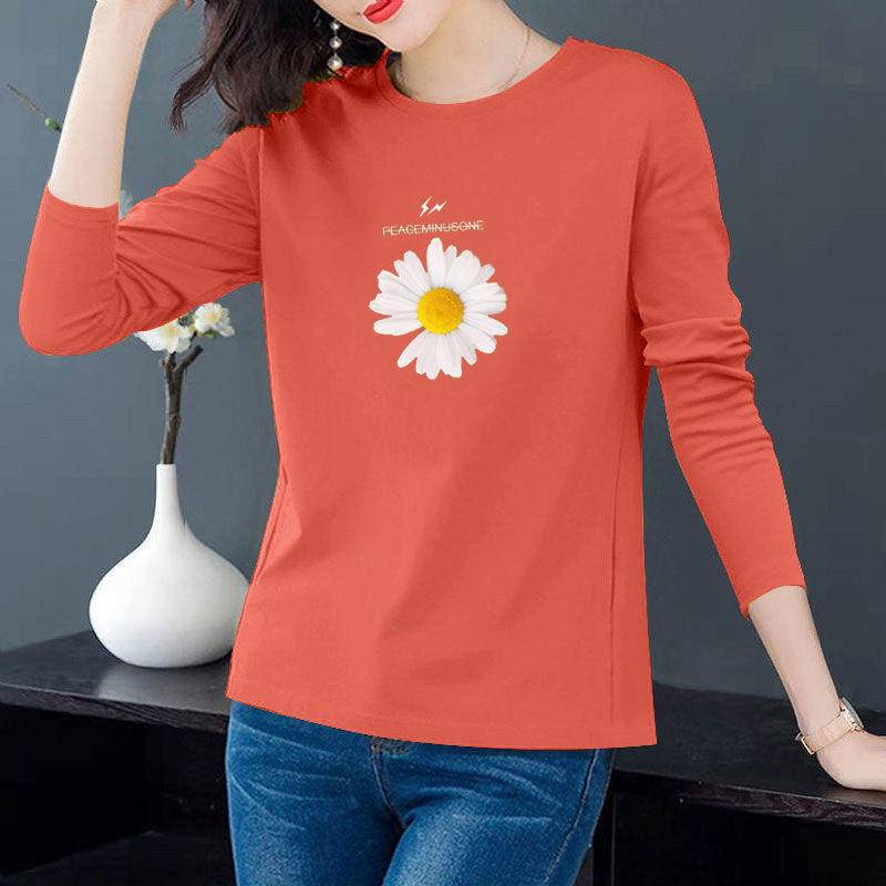 Áo thun cotton cổ tròn tay dài plus size cho phụ nữ trung niên