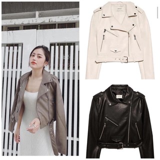 Áo khoác da kèm đai Zara