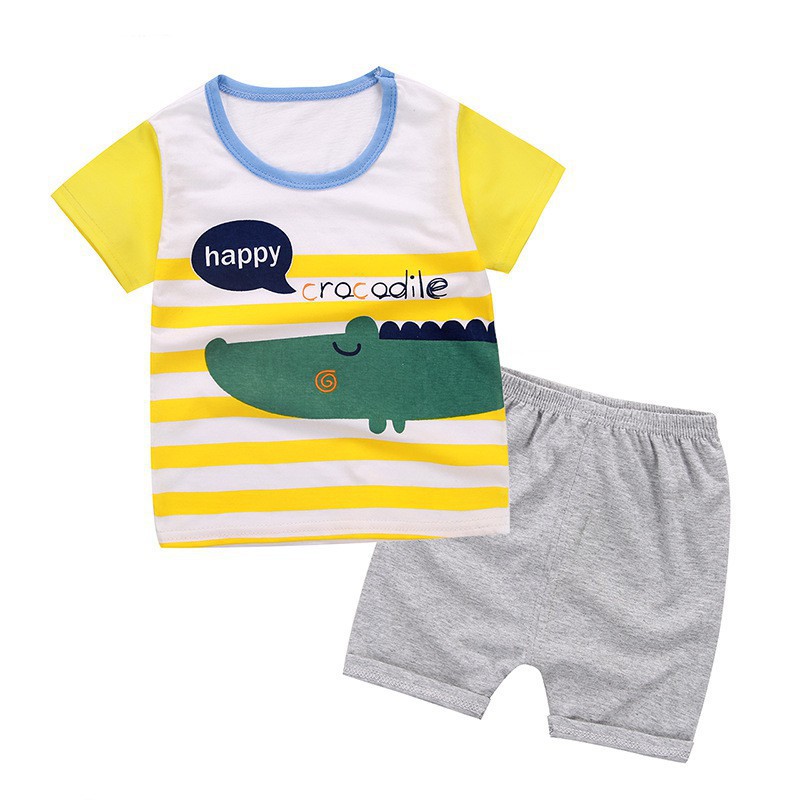 Áo thun ngắn tay in hình mèo Doraemon và quần short dễ thương cho bé